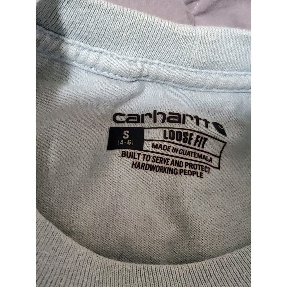 Carhartt Youth Long Sleeve Logo Shirt Blue Loose Fit Kids Size S 4/6 - Picture 2 of 11
